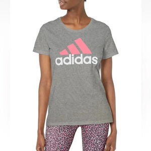 Adidas Women's Badge of Sport Logo Cotton T-Shirt - Medium Grey Heather/Red NWT